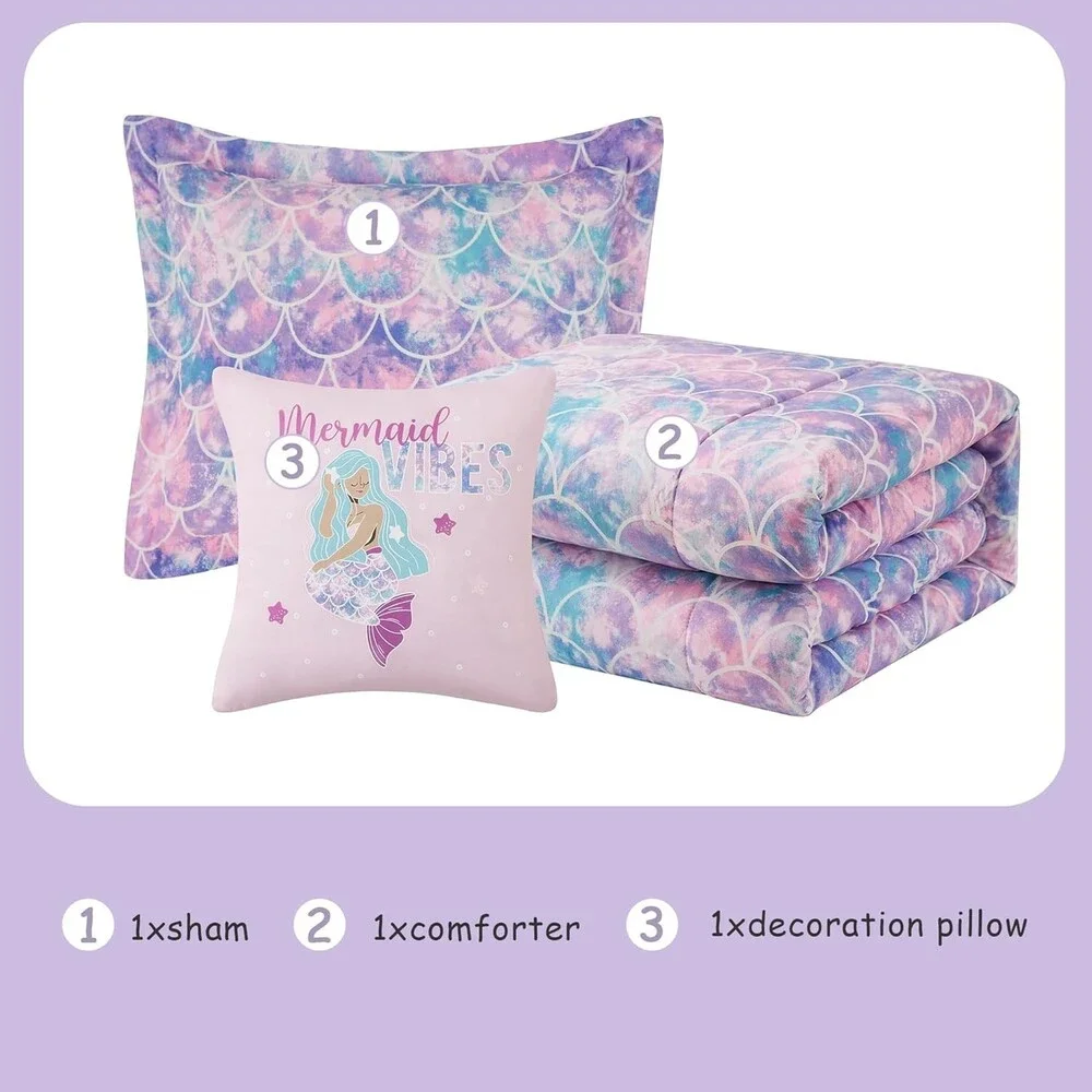 Twin Comforter Set for Girls-3 Pieces Glow in The Dark Bedding Set Mermaid